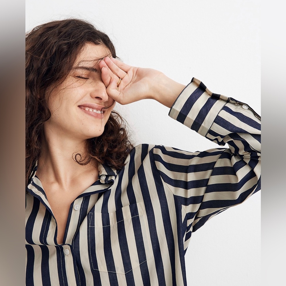 Madewell Signature Tunic Button Down Shirt in Hampden Striped - xxs